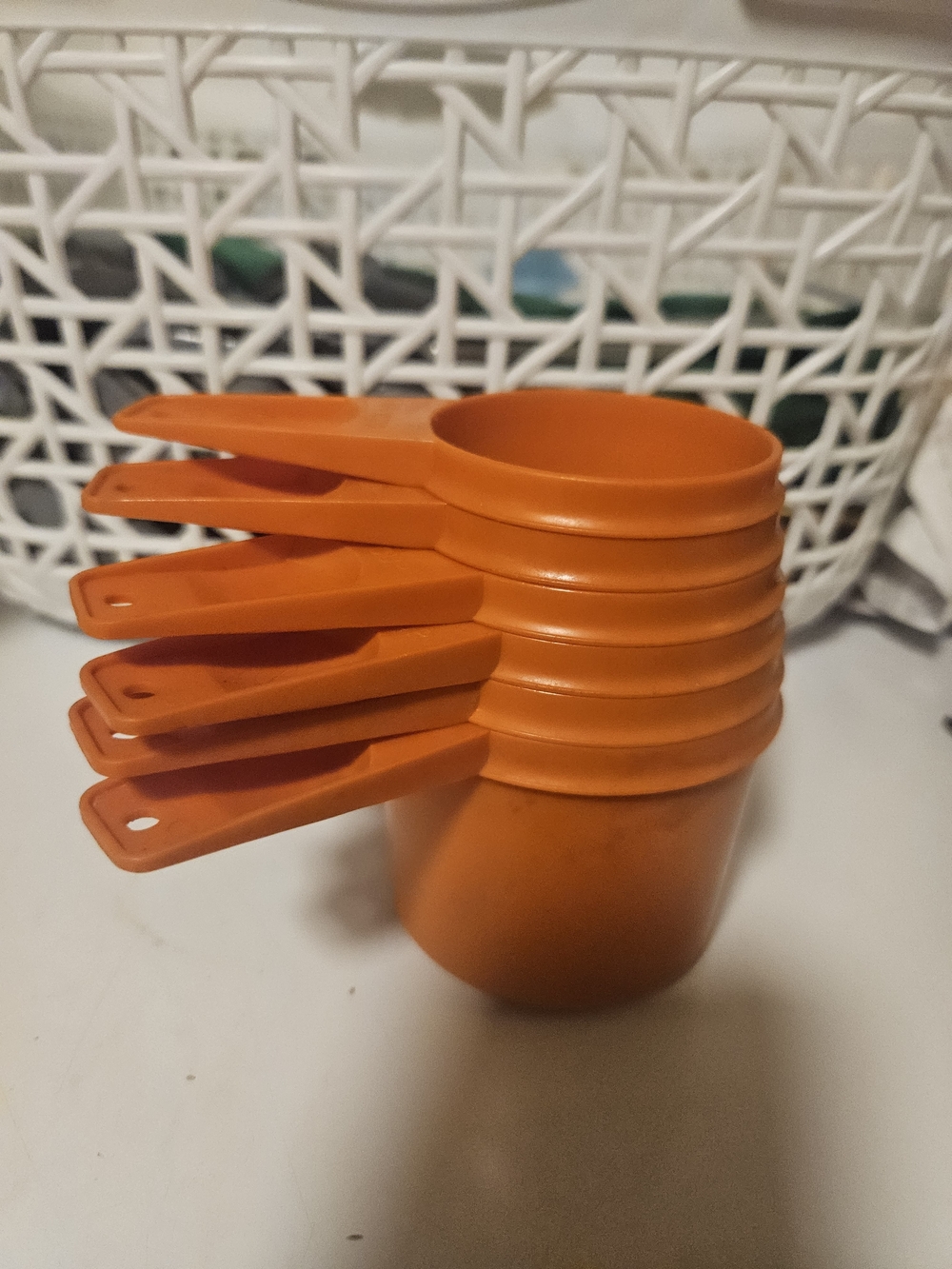 Vintage Tupperware Orange Stackable Measuring Cup Set